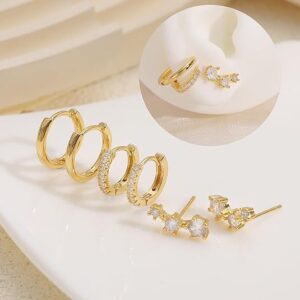 Small Gold Huggie Hoop Earrings Set for Women 14K Gold Plated Stack Cartilage Earring