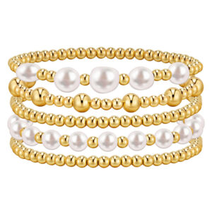 14K Gold Plated Bracelet Stack Strand Stretch Bead Ball Bracelet Set for Women