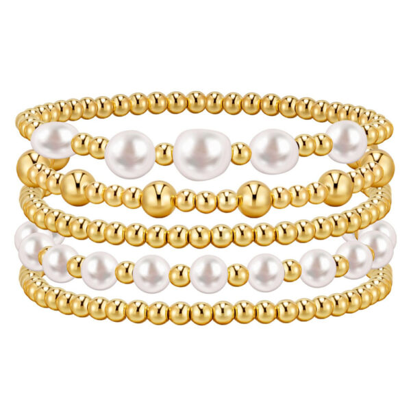 14K Gold Plated Bracelet Stack Strand Stretch Bead Ball Bracelet Set for Women