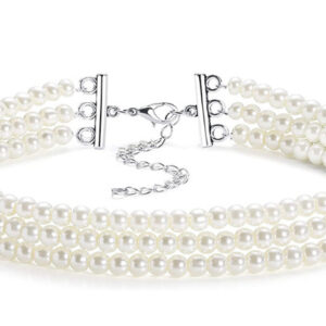 Round Artificial Pearl Choker Necklace Multi Strands Choker Necklace for Party