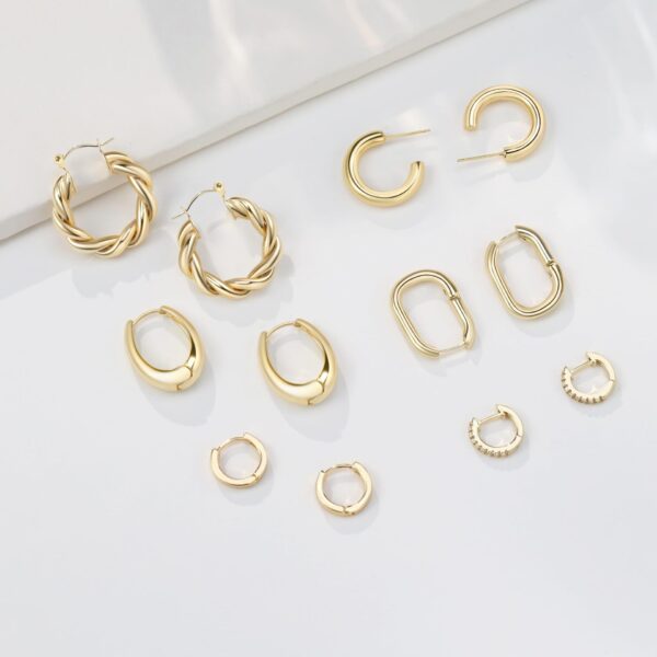 6 Pairs 14K Gold Hoop Earrings for Women Lightweight Chunky Hoop Earrings