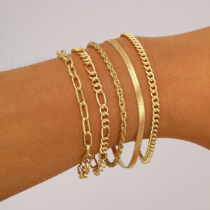 14K Gold Plated Bracelets Sets for Women Stackable Cuban Chain Bracelet