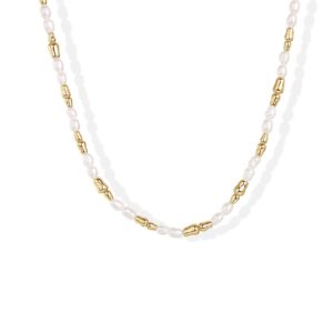 14K Gold Plated Freshwater Pearl Necklace for Women Choker Beaded Necklace