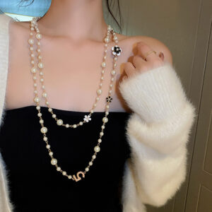 Round Shell Pearl Strand Layered Necklace for Women Vintage Costume Jewelry