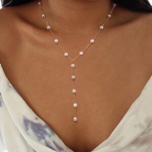 14k Gold Plated Dainty Pearl Necklace Simple Gold Pearl Minimalist Necklaces