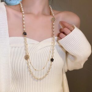 Round Shell Pearl Strand Layered Necklace for Women Vintage Costume Jewelry