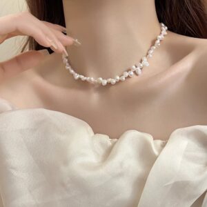 18K Gold Plated Choker Necklace for Women Snake Chain Freshwater Pearl Necklace