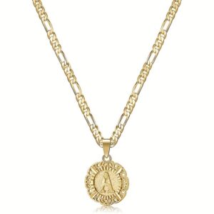 14K Gold Plated Round Letter A Pendant Necklace Chain Necklace