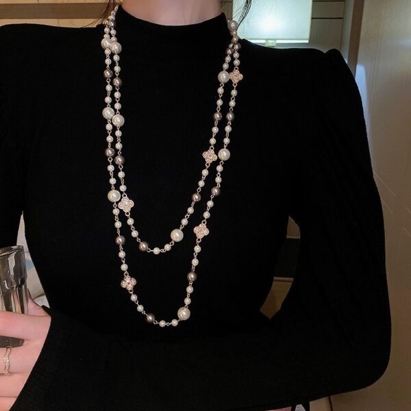 Round Shell Pearl Strand Layered Necklace for Women Vintage Costume Jewelry