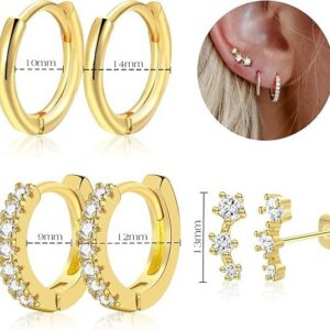 Small Gold Huggie Hoop Earrings Set for Women 14K Gold Plated Stack Cartilage Earring