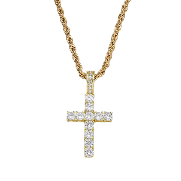 18K Gold Plating Cross Necklace Pendant Cubic Zirconia Crucifix Jewelry 24” Rope Chain