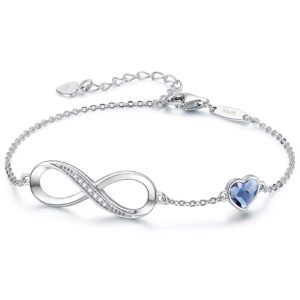 Infinity Heart Birthstone Charm Link 925 Sterling Silver Bracelet for Women Her