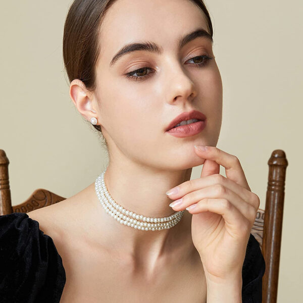 Round Artificial Pearl Choker Necklace Multi Strands Choker Necklace for Party